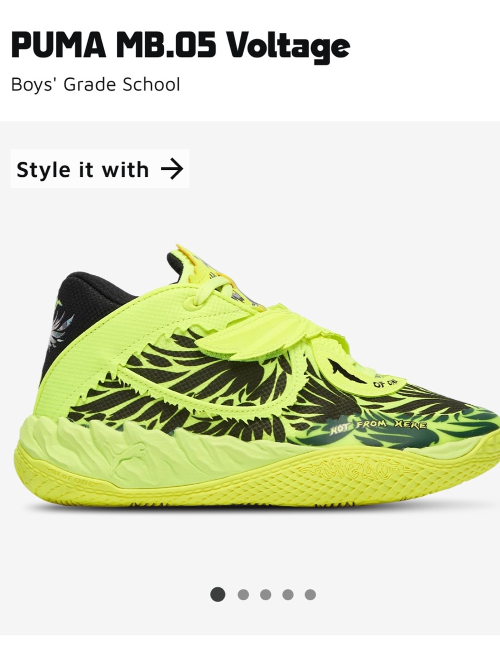 Puma Kids Neon Yellow and Black MB.05 Voltage Sneakers